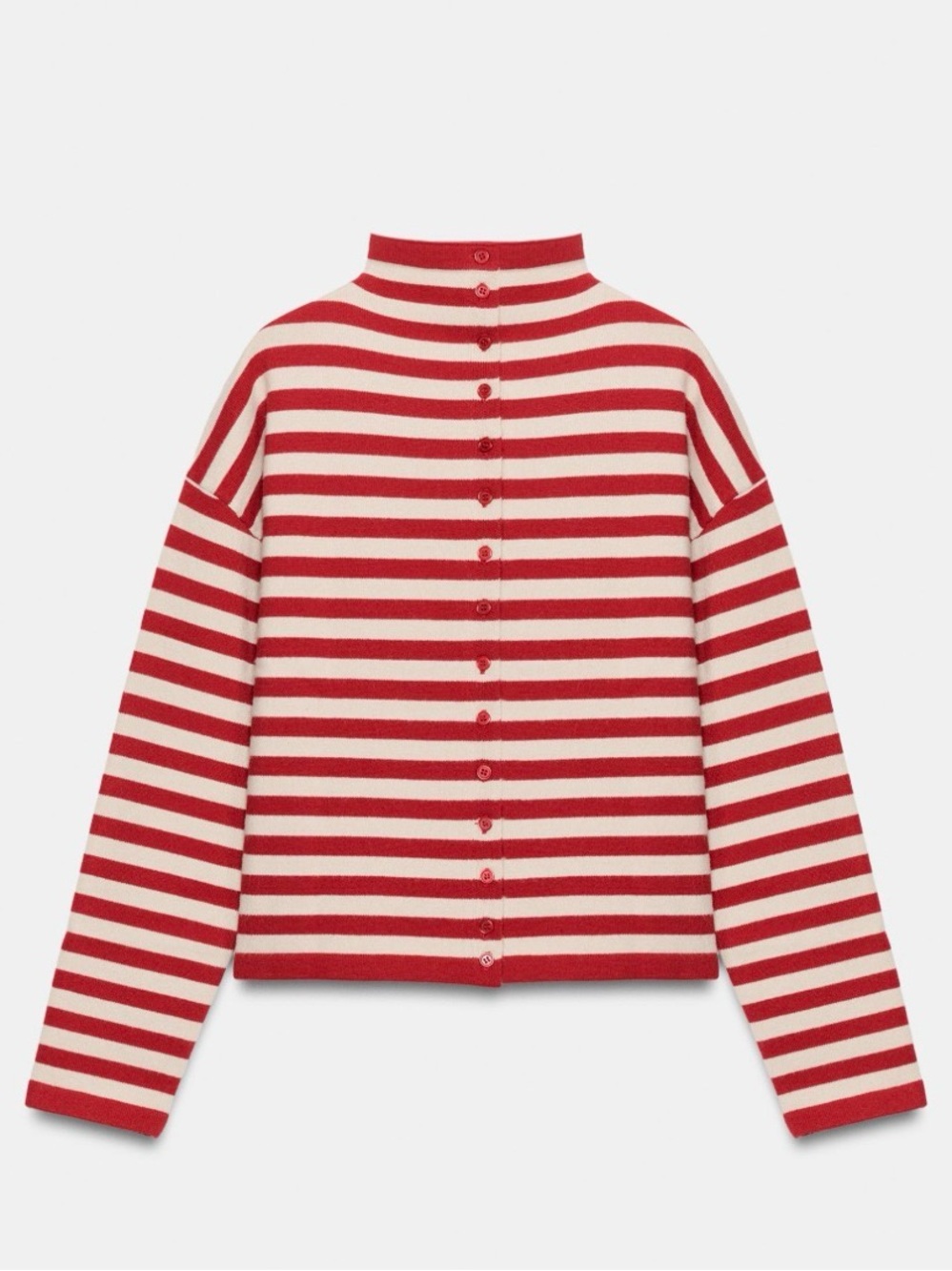 Zara Red and Cream Striped Button-Back Cardigan